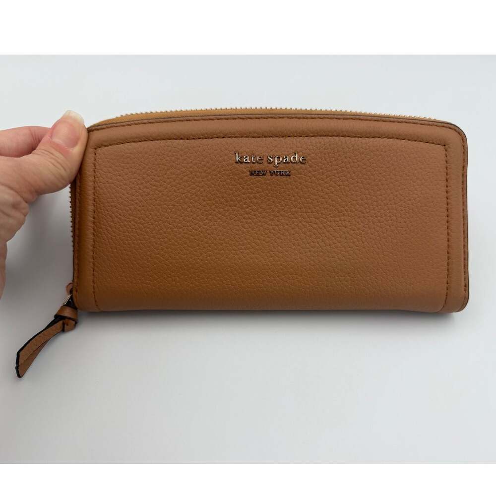 Kate Spade Knott Slim Continental Wallet Pebbled Leather Tan Bungalow Zip Around